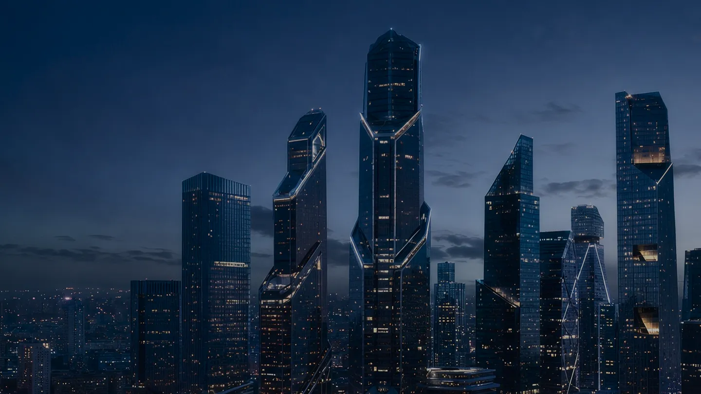 Modern city skyline at night